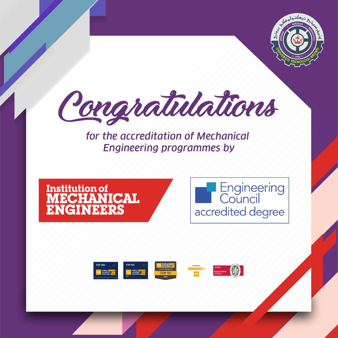 19 October 2022 - First International Professional Accreditation of UTB ME Degrees